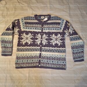 Vtg Faith Mountain Company Knit  Linen Blend Cardigan Sweater Sz XL Cottagecore